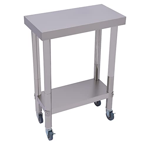 BJTDLLX Arbeitstisch Edelstahl Küche Arbeitsplatte, 2 Etagen Küchentisch Zubereitungstisch mit Rollen, Gastro Tisch Kommerzielle Arbeitstisch Edelstahltisch Zerlegetisch, 300kg, 60x30x85cm