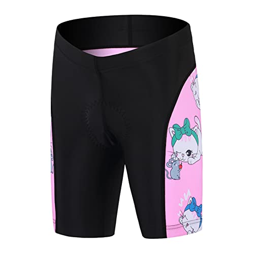 Amur Leopard Kinder Jungen Fahrradbekleidung Mädchen Fahrrad Trikot Kurzarm/Kurz Radhose mit 3D Sitzpolster Radtrikot, Radhose Rosa-Katze, 122-128 (Etikettgröße: L)