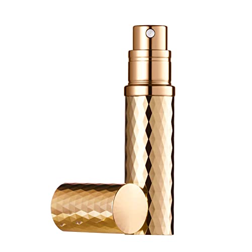 Aurdox Parfümzerstäuber, 5 ml nachfüllbare Parfümflasche in Reisegröße, auslaufsicher, Bodenpumpe ohne Trichter, elegante, tragbare Größe für Damen und Herren, Diamant-Design, Gold