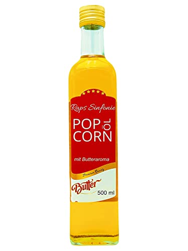 Hopser Food Fun Popcorn Öl mit feinem natürlichen Butteraroma und praktischem Ausgießer Hocherhitzbares Popcornmais Butter Aroma Fett Raps Sinfonie mit Traubenkernöl und Buttergeschmack (500 ml)