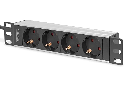 DIGITUS 4-Fach Steckdosenleiste - 1HE - 10-Zoll (254 mm) - Rack-Montage in Netzwerk-Schrank - DN-95418 - Silber/Schwarz