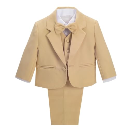 Lito Angels Baby Anzug Jungen Hochzeit, 5 Teiliges Set (Sakko, Weste, Hemd, Hose & Krawatte), Khaki, Größe 9 Monate 74 (Tag-Nummer 9M)