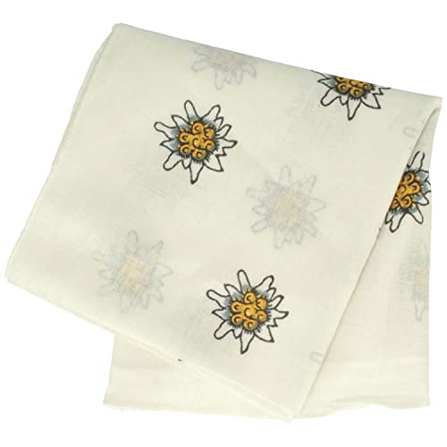 Breiter Edelweiß Trachtentuch Nickituch Trachten-Nickituch Schal Tuch aus 100% Baumwolle 50 x 50 cm – Weiß