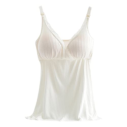 Lemoiitea Umstandsweste Top Damen V-Ausschnitt Ärmellos Verstellbare Träger Stillen Schwangere T-Shirt Stillshirt Verkauf Frauen Cami Tank Top Schwangerschaft Kostüm, weiß, M
