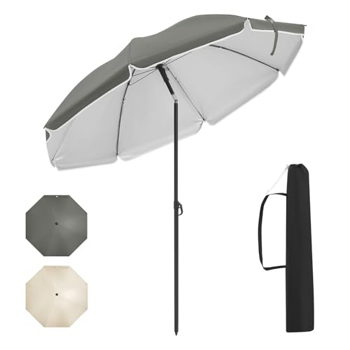 WOLTU Sonnenschirm Balkon Ø135cm, UV-Schutz Strandsonnenschirm UPF 50+, Höhen- und Neigungsverstellbar, Tragetasche, Runder Gartenschirm für Balkon, Garten, Strand, Dunkelgrau