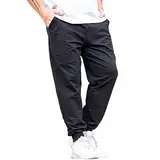 Jamron Herren Übergröße Loose Fit Baumwolle Jogginghose mit Bündchen Einfarbige Freizeithose Schwarz 7XL