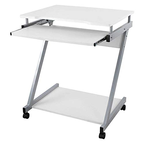 VASAGLE Schreibtisch, Computertisch mit 4 Rollen, 2 Davon mit Bremsen, PC-Tisch leichtgängiger Tastaturauszug, erleichterte Montage, platzsparender PC-Tisch in Z-Form, weiß, LCD811W, 60 x 48 x 73 cm