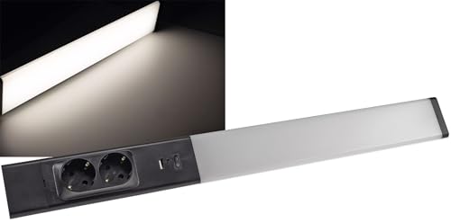 ChiliTec LED Unterbauleuchte 60cm 2 Steckdosen Arusha Küche Unterschrank Lichtleiste Licht Neutralweiß USB-A USB-C PD Beleuchtung für Büro Werkstatt Schwarz