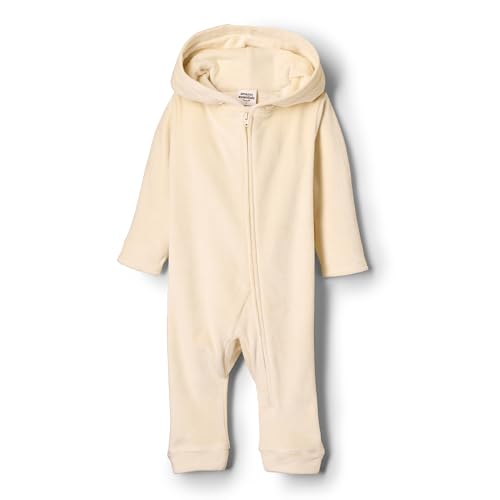 Amazon Essentials x Sofia Grainge Unisex Baby Velour-Overall mit Kapuze, Beige, 0 Monate
