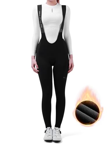 INBIKE Fahrradhose Damen Gepolstert Lang Radsport Trägerhose Sitzpolster Winter Warm Thermo Fleece Gefüttert Bib Hose MTB Rennrad Fahrrad Schwarz M