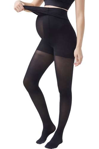 ZUMIY Damen Umstandsstrumpfhose 80D, Weiche Bauchstütze, Dehnbar,Strumpfhose Schwangerschaft, Blickdicht, Breites Taillenband, Volle Füße |S, M, L, XL| (S, Schwarz)