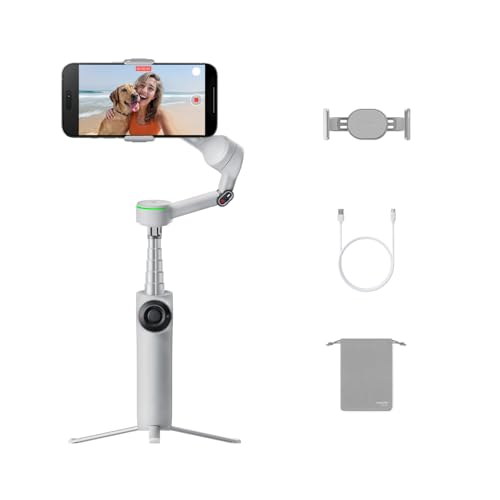 Insta360 Flow 2 Pro Grau - Faltbarer AI Gimbal, Tracking in 200+ Apps mit Apple DockKit, Multi-Personen- & 360º-Pan-Tracking, integriertes Stativ/Selfie-Stick, tragbarer iPhone/Android Stabilisator