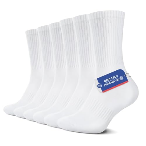 YouShow 6 Paar Weiß Tennissocken Herren Damen Classic Sportsocken Cushioned Crew Socken 43-46