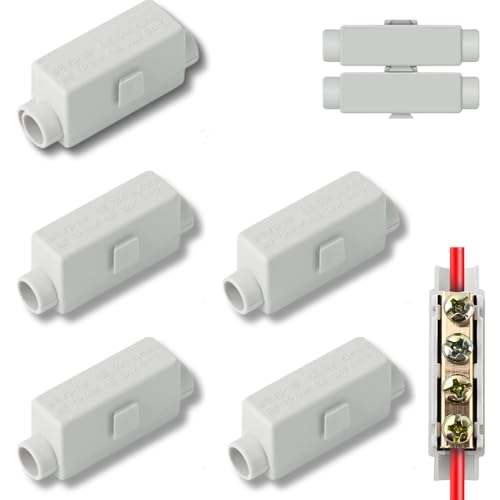 5 Stück Durchgangsverbinder 2 polig 100A 1000V Doppelschrauben Klemmblock für 2,5-16mm² Kabel Hauptleitungsabzweigklemme ABS Gehäuse für Deckenleuchten Schalter Elektroinstallation