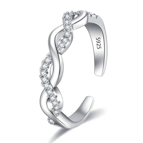 Epoch World 925 Sterling Silber Ring Verstellbare Ring Silber Damen mit Zirkonia Ewigkeit Verdrehtes Ringe Verlobungsring Eheringe Fingerring Engagement Promise Ringe für Damen Frauen Schmuck