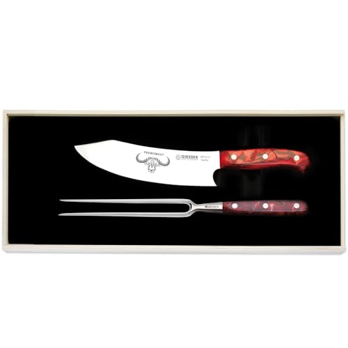 Giesser seit 1776 - Made in Germany - PremiumCut, Red Diamond, Tranchier Set 2 teilig, Kochmesser 20 cm, Tranchiergabel, Acryl, rot, rostfrei, Grillmesserset