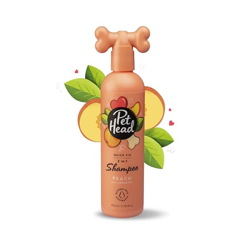 Pet Head Quick Fix Shampoo und Conditioner für Hunde | Pfirsichduft | Pflegt und beruhigt das Fell Ihres Hundes | pH-Neutral | Vegan & Tierversuchsfrei | Sanfte Formel für Welpen | 300ml