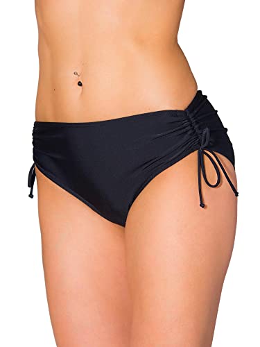 Aquarti Bikinihose Damen mit Raffung – Bikinihosen für Damen mit Bindebändern, schnelltrocknend, Farbe: Schwarz, Größe: 36