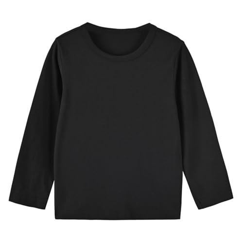 RUNQHUI Unisex Baby Kinder Langarmshirt Basic Einfarbig T-Shirt mit Rundhalsausschnitt Mädchen Jungen Baumwolle Unterhemd Oberteil Gr. 86-122 Schwarz 86-92