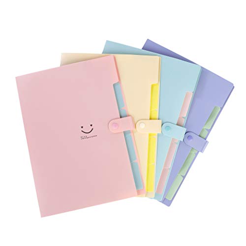 4PCS Dokumentenmappe A4 Fächermappe Veranstalter Datei Organizer mit Verschluss Knopf Veranstalter Ordner für Zuhause oder Büro Dokumente Papiere (5 Fächer)