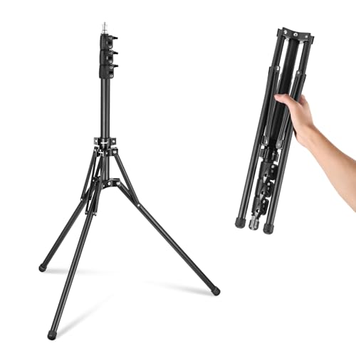 NEEWER Lichtstativ mit 180° umkehrbaren Beinen, 178cm tragbares Reisestativ 1/4" Schraube und 5/8" Bolzen, Light Stand für Innen und Außenfotografie Speedlite Blitz Ringlicht Softbox, ST178B, Schwarz