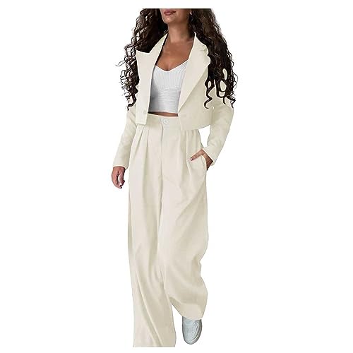 Hosenanzug Damen Elegant Business Anzug Set Revers Blazer und Anzughose Zweiteiler 2 Teiler Festlich Sportlich Outfit Streetwear Cropped Blazer Anzug Tops