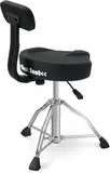 XDrum BeatSeat Drumhocker mit Lehne - Sitzfläche in Sattelform und Lendenstütze - Bezug aus schwarzem Kunstleder - Höhenverstellung von 45-60 cm - Rutschfeste Gummifüße - Doppelstrebige Beine