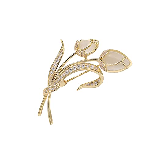 PTLLEND Rose Schmuck edle künstliche Blumen Strass Naturstein Brosche Nadel Brustnadron Strassparty-Glas Brosche für Frauen Brosche Rose Türkis (Gold, One Size)