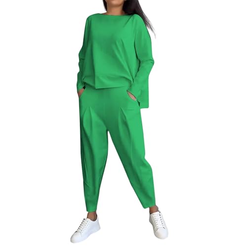 Damen Must Haves Trainingsanzug 2024 Mode Pullover Oversize Jogginganzug Casual Hosenanzug Bequem Hausanzug 2 Teiler Sportanzug Freizeitanzug Blusen Jogginghose Kleidungsset(A03 Green,M)