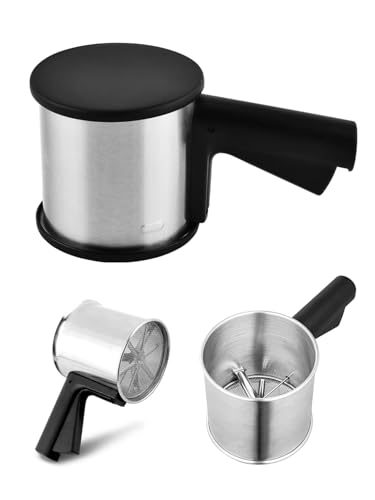 ORAGKE Puderzuckerstreuer, Mehlsieb Edelstahl, Feinmaschig, Einhändig Bedienbar, Puderzuckermühle, Mehlstreuer, Zuckerstreuer, Staubzuckermühle, Staubzuckerstreuer, für Puderzucker, Mehl