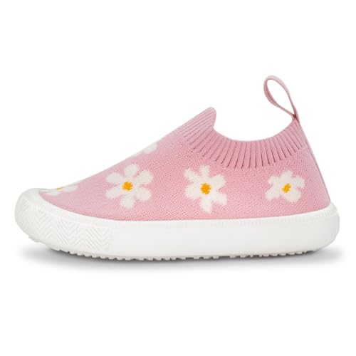 Jan & Jul Grafische Strickschuhe, atmungsaktive Sneaker (Baby, Kleinkind, kleines Kind), Grafische Strickschuhe: rosa Gänseblümchen, 6 Toddler