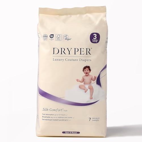DRYPER Baby Windeln Größe 3 (6-11kg / 13-24 lbs), 12H Auslaufschutz, 3D Auslaufschutz, Nässeindikator, ultradünner weicher absorbierender Kern, hypoallergen für empfindliche Haut, tragbar, 7 Windeln
