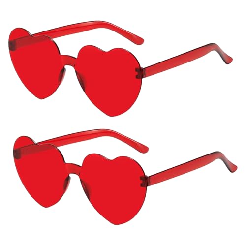 xianshi 2 Pcs herz sonnenbrille,Herzbrille,Herzbrille Rot,Sonnenbrille Herz,Sonnenbrille Herzform,Randlose Herz Brille,Damen Love Shaped Sunglasses,Für Party, Hochzeit, Karneval,Halloween