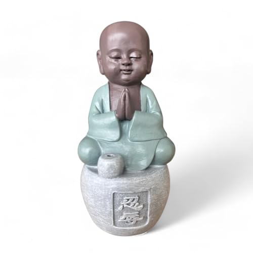 Statue Buddha Trägt - Räucherstäbchen Toleranz - Bonze Gelassenheit - Zen und Entspannende Atmosphäre - Handgefertigt - Feng Shui Kalligraphie - Geschenkidee für jeden Anlass - H14cm-Zen'Light