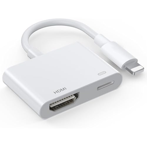 Loydia HDMI Adapter für iPhone, [MFi Zertifizierung] HDMI Digital AV Adapter Lightning 1080P Video Audio Sync Screen Converter mit Lightning Ladeanschluss, Kompatibel mit TV/HDTV/Monitor/Projector