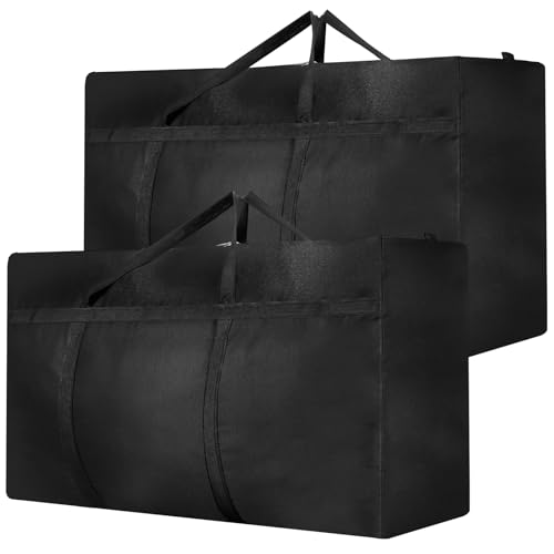 Dntorx 2 Stück 120L Große Aufbewahrungstasche, 600D Oxford Heavy-Duty Umzugstaschen mit Reißverschlüssen Handgriff, wasserdichte Umzugskartons Groß Reisetasche für Bettdecken Kleidung Bettwäsche