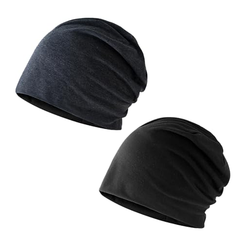 2 Stück Dünne Mütze Damen, Beanie Damen, Mütze, Mütze Damen Herbst, Doppellagige Weiche Winddichte Dünne Mütze, Klassische Modische Beanie Mütze Perfekt für Den Alltag (Schwarz+Dunkelgrau)