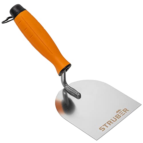 STRÜBER Maurerkelle (100 mm) Edelstahl Stukkateurkelle mit Softgriff - Gipserspachtel Rostfreie mit Gummigriff - Putzkelle - Stukkateurspachtel für Mauererarbeiten - Made in EU