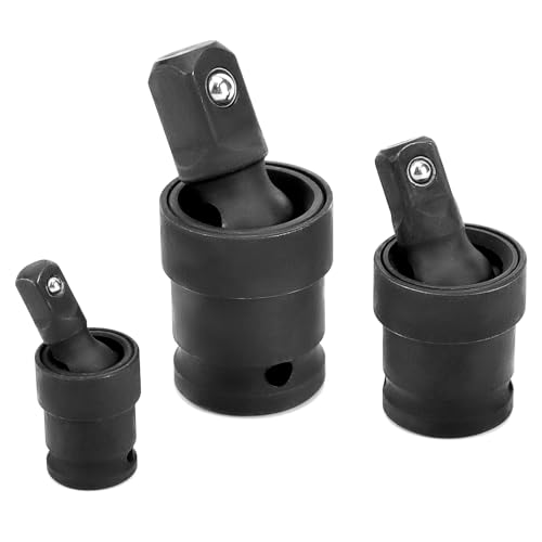 QWORK® 3 Stück Kreuzgelenk, Schlagschrauber Kreuzgelenk-Gelenk mit Kugelfeder-Design, 1/4 Zoll, 3/8 Zoll, 1/2 Zoll Schlag-Kreuzgelenk, für Ratschenschlüssel Drehmomentschlüssel