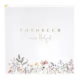goldbuch 08 044 Hochzeitsalbum Blütenliebe Weiß, Fotoalbum mit 60 weißen Seiten und Pergamin-Trennblättern, Erinnerungsalbum mit Goldprägung, Photo Album mit Blumenmotiv, ca. 30 x 31 x 4 cm
