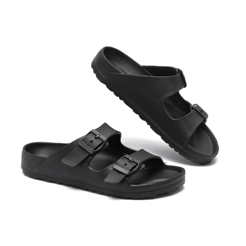 YUHITYGZGS Pantoletten Damen Herren Sommer Bequem Weich Sandalen Schlappen Cozy Slides Original Mules Clogs Orthopädische Hausschuhe Foam Sandale Rutschfeste Badelatschen, Schwarz, EU 43-44