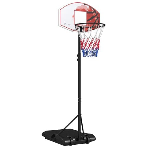 SPORTNOW Basketballkorb mit Ständer, 179-209 cm höhenverstellbar Basketballständer mit Rollen, Basketballanlage Standfuß, Outdoor, Stahl, Mehrfarbig