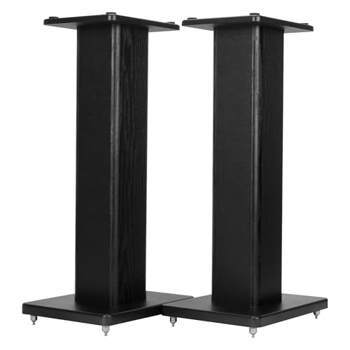 Suuiwau Universal-Lautsprecherständer mit Holzmaserung, 60 cm, Bodenpaar, robuster Surround-Sound-Studio-Monitorständer für Heimkinos mit Sandfüllung, Tuning-Funktion, Schwarz