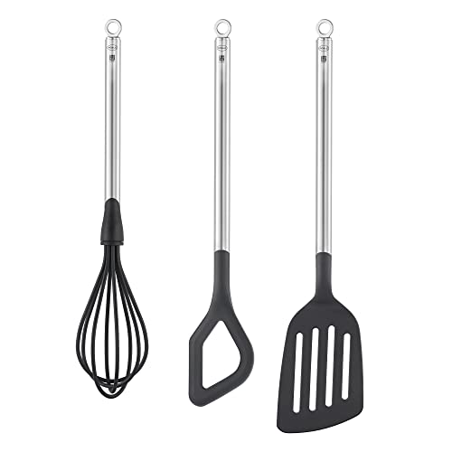 RÖSLE Gourmet-Set Starter "Basic Line" 3-tlg, Kochlöffel, Pfannenwender und Schneebesen, Schwarz/Silbern
