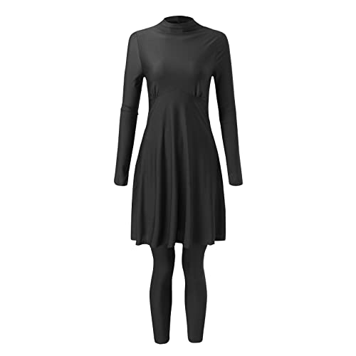 Tankinis Set Badeanzug Frauen Sommer Burkini Muslimische Bademode Weibliche Zweiteiler Badeanzug Langarm Strand Badeanzug Badeshorts Damen (Black, XL)