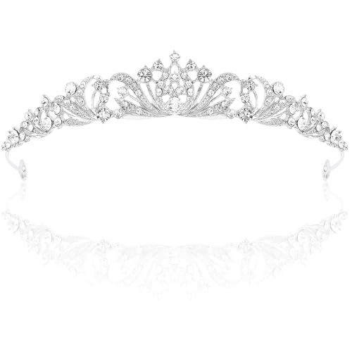Lilbitty 1 Stück Silberne Strasskrone für Damen, Prinzessin Tiara Diadem, Elegante Krone für Hochzeit, Geburtstag, Quinceañera, Abschlussball, Kostüm, Party und Halloween Haaraccessoires