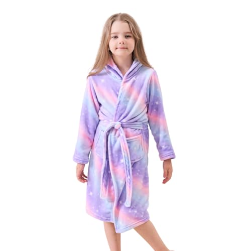 Weicher Bademantel mit Kapuze für Mädchen Fleece Morgenmantel Nachtwäsche Kinder (Purpur, 10-11 Jahre)