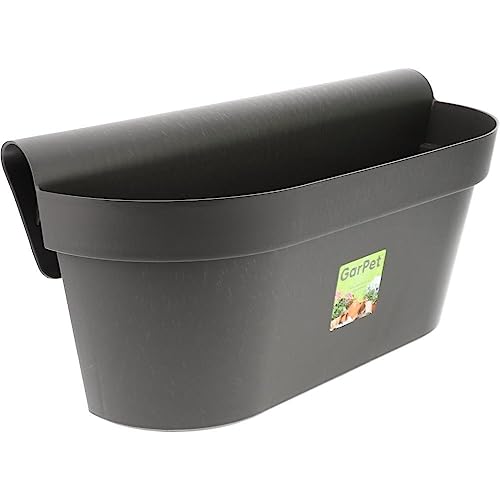 Geländerkasten Balkon mit Wasserspeicher Blumentopf Zaun Blumenkasten Geländer Balkontopf Balkonkasten Anthrazit 49 x 21 x 23 (H) cm Außenbereich