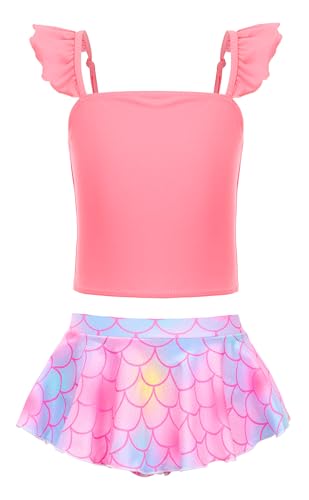 RuuYiicoco Zweiteiliger Bikini für kleine Mädchen, Einhorn-Badeanzug, Meerjungfrauen-Tankini, Badeanzug, Orange/Abendrot im Zickzackmuster (Sunset Chevron), 4-5 Jahre