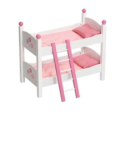 Bayer Chic 2000® Puppenbett Doppelstockbett – Fiori Pink Weiß – Puppenhochbett mit Leiter & Bettwäsche – Puppen bis 48 cm – Puppenzubehör, Holzpuppenbett